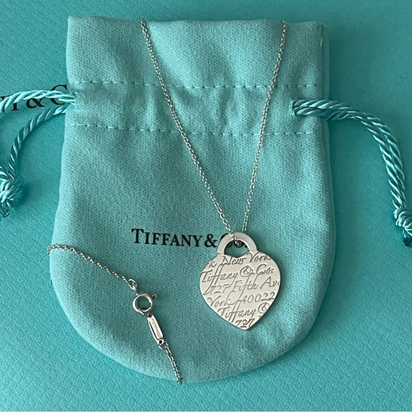TIFFANY & CO. NOTES 727 FIFTH AVE HEART NECKLACE W/BOX & POUCH⭐️ 925 SS⭐️16” - Picture 3 of 15